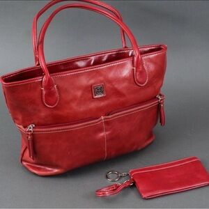 Giani Bernini Red Leather Tote with  matching wristlet